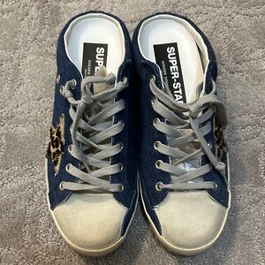 Golden Goose Slip On Denim & Leopard Sneakers. No Back. Size 39.